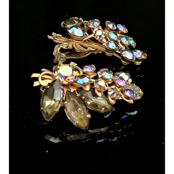 MCM Julianna DeLizza and Elster Earrings Clip On Aurora Borealis 1960s EXC! - Picture 3 of 10